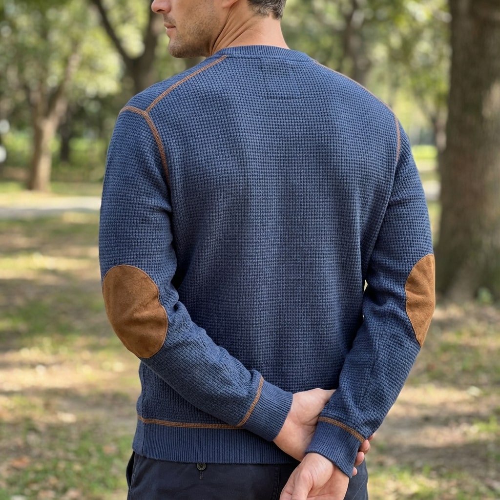 Hilario Men’s Jumper - Reinforced Elbows Waffle Knit Sweater