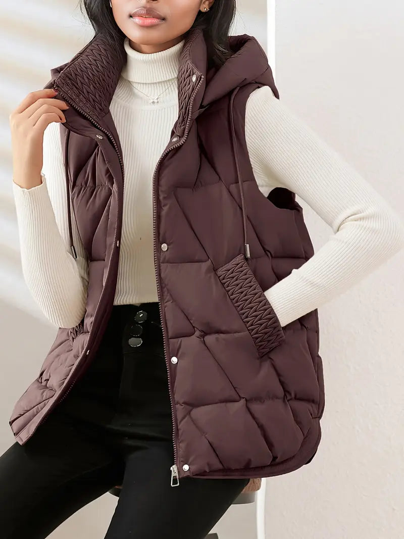 Reyna Women's Quilted Puffer Gilet – Soft-Touch Viscose with Detachable Hood