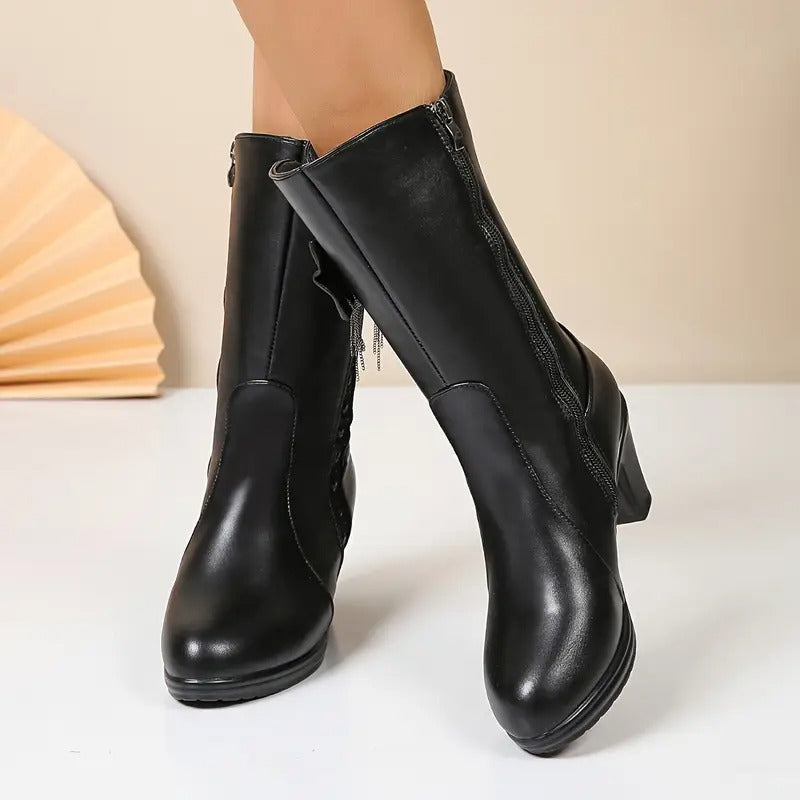 Clarisse Women’s Winter Boots – Mid-Heel Leather Boots with Plush Lining