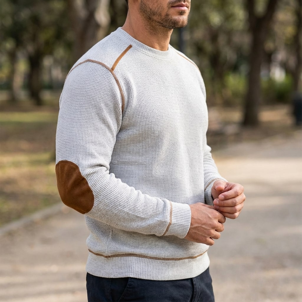 Hilario Men’s Jumper - Reinforced Elbows Waffle Knit Sweater