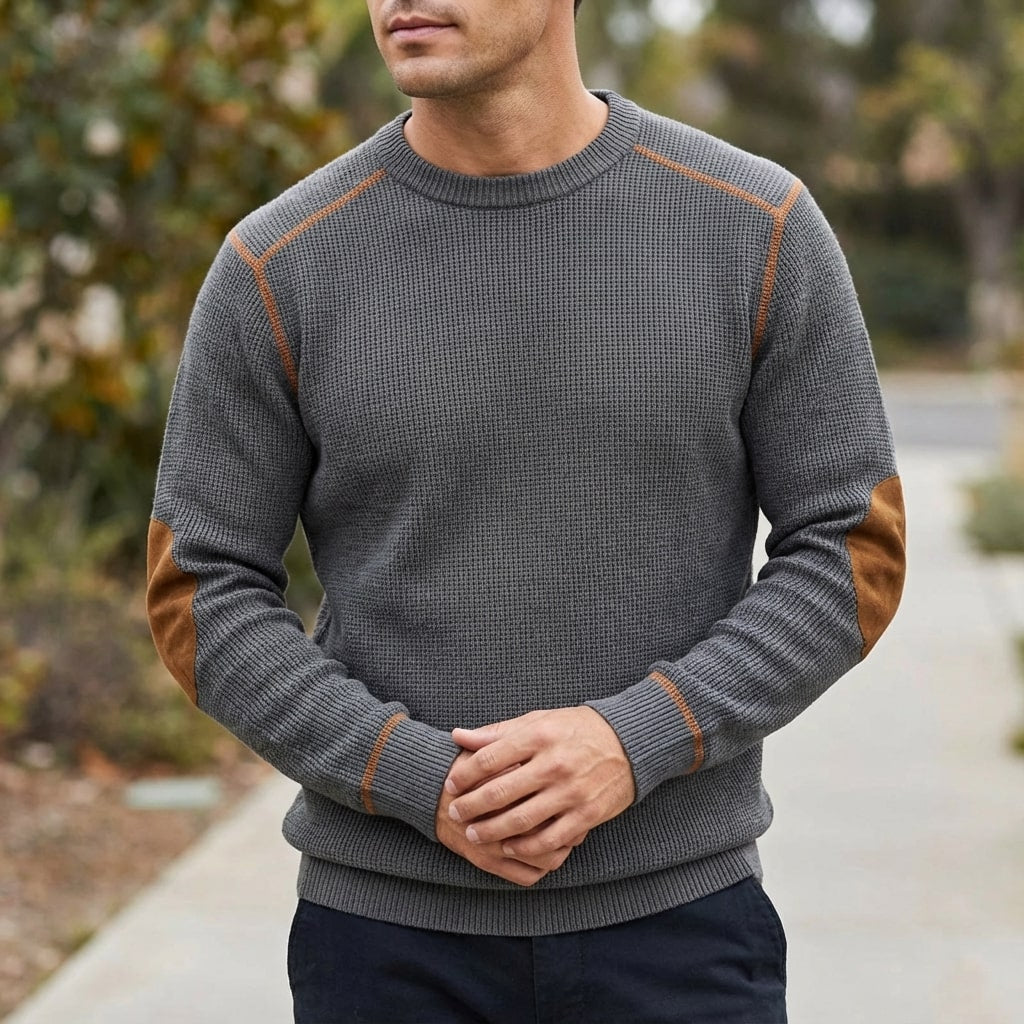Hilario Men’s Jumper - Reinforced Elbows Waffle Knit Sweater