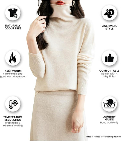 Elara Women’s Turtleneck Sweater – Merino Wool Seamless Knit for Winter Comfort