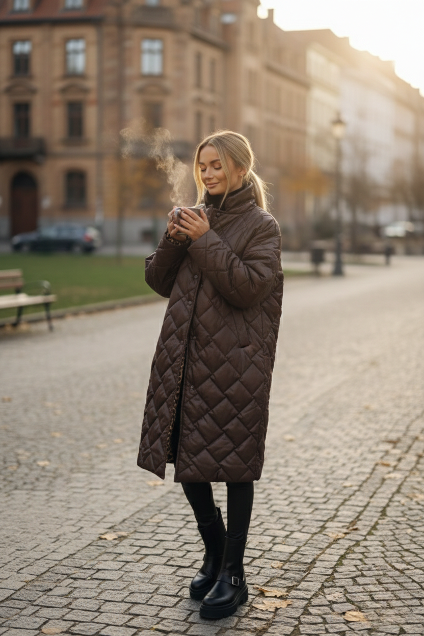Harper Women’s Quilted Coat – Lightweight Cotton Padded Mid-Length Winter Jacket