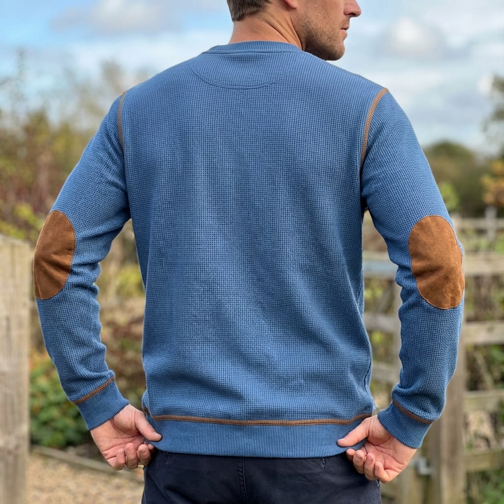 Hilario Men’s Jumper - Reinforced Elbows Waffle Knit Sweater