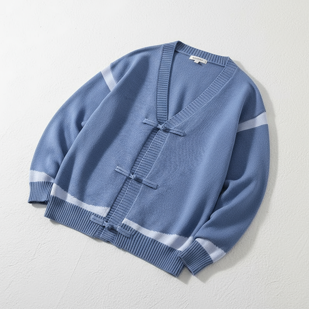 Armano Men’s Wool Cardigan – Contrast Stripe Knit with Toggle Closures