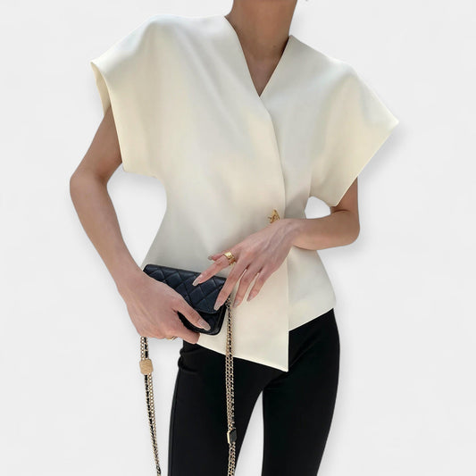 Felicity Structured Wrap Blouse – Textured Women’s Top with Gold Detail