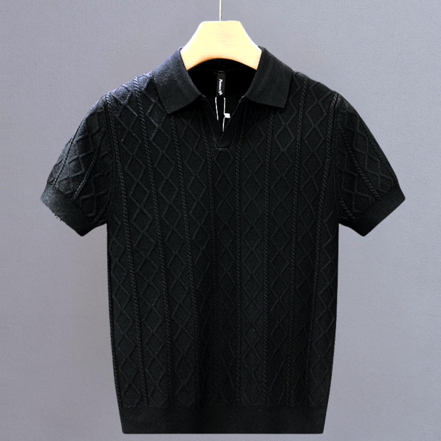 Earl Men’s Short Sleeve Knitted Shirt – Lightweight Diamond Pattern