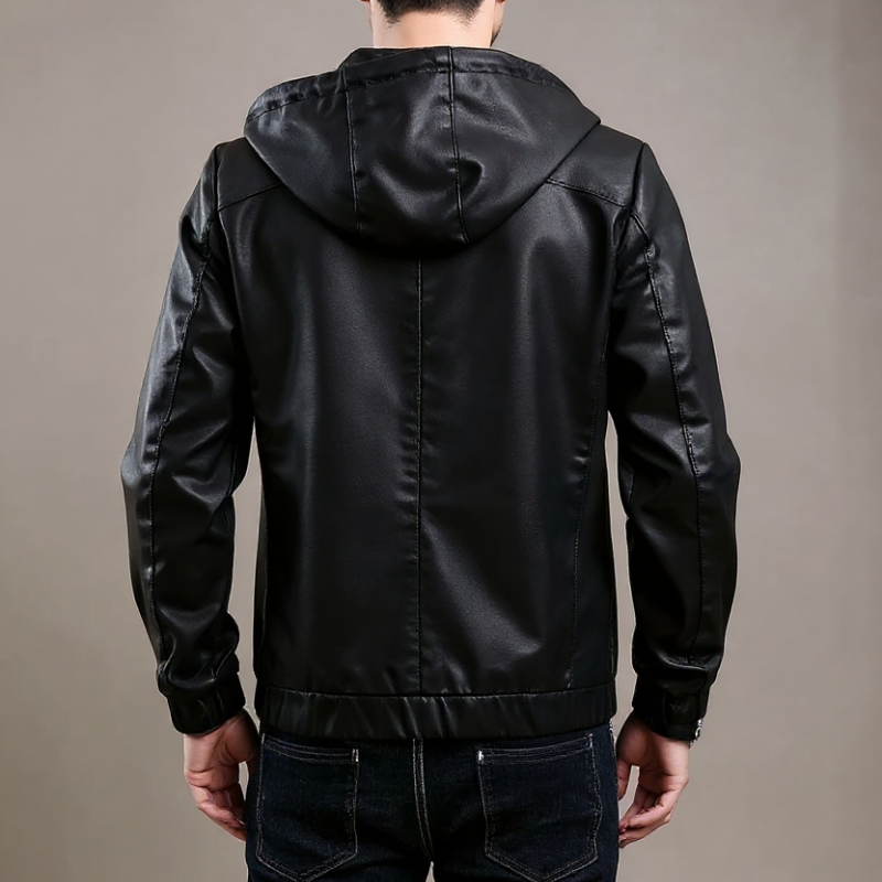 Rodrigo Men’s Leather Jacket – Hooded Zip-Up Casual Jacket