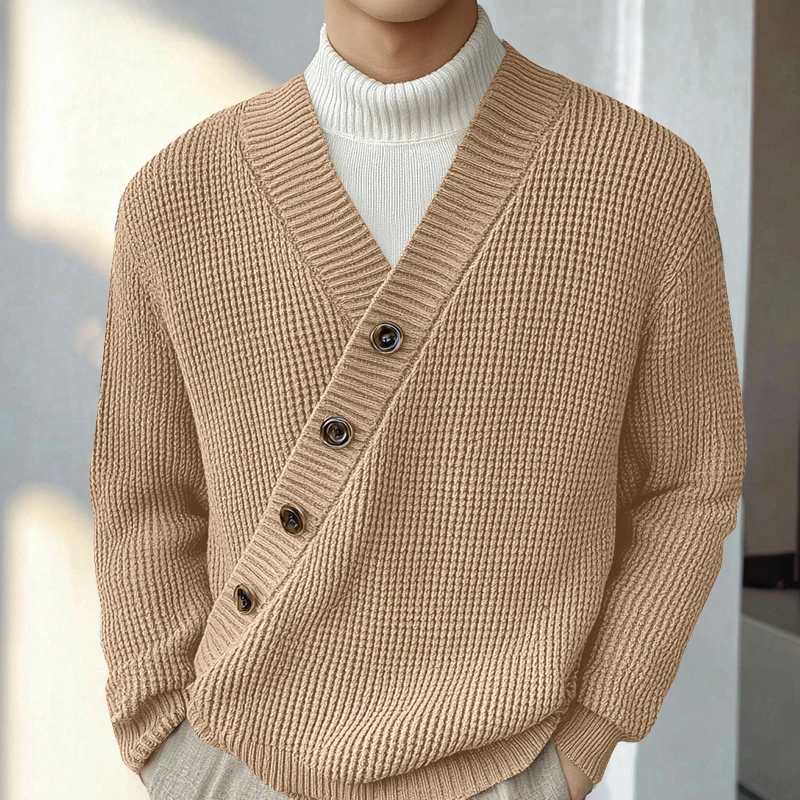 Theo Textured Knit Men’s Cardigan – Asymmetrical Button Closure