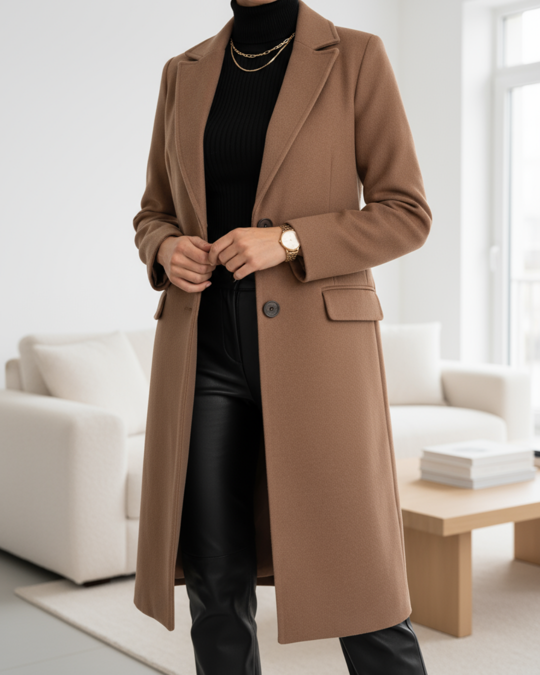 Estrella Women’s Long Coat – Tailored Button-Up Winter Coat