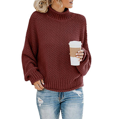 Sophie Women's Turtleneck Pullover – Chunky Knit Sweater with Relaxed Fit for Winter Layers
