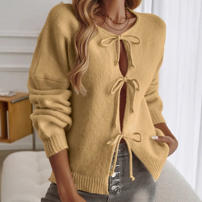 Amira Women’s Knit Sweater – Cotton Blend with Lace-Up Detail & Relaxed Fit