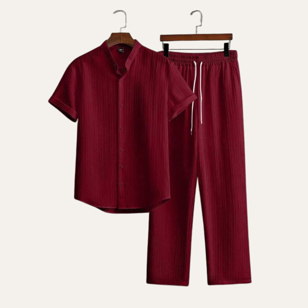 Joshua Textured Linen Set – Vertical Ribbed Relaxed Summer Two-Piece Outfit