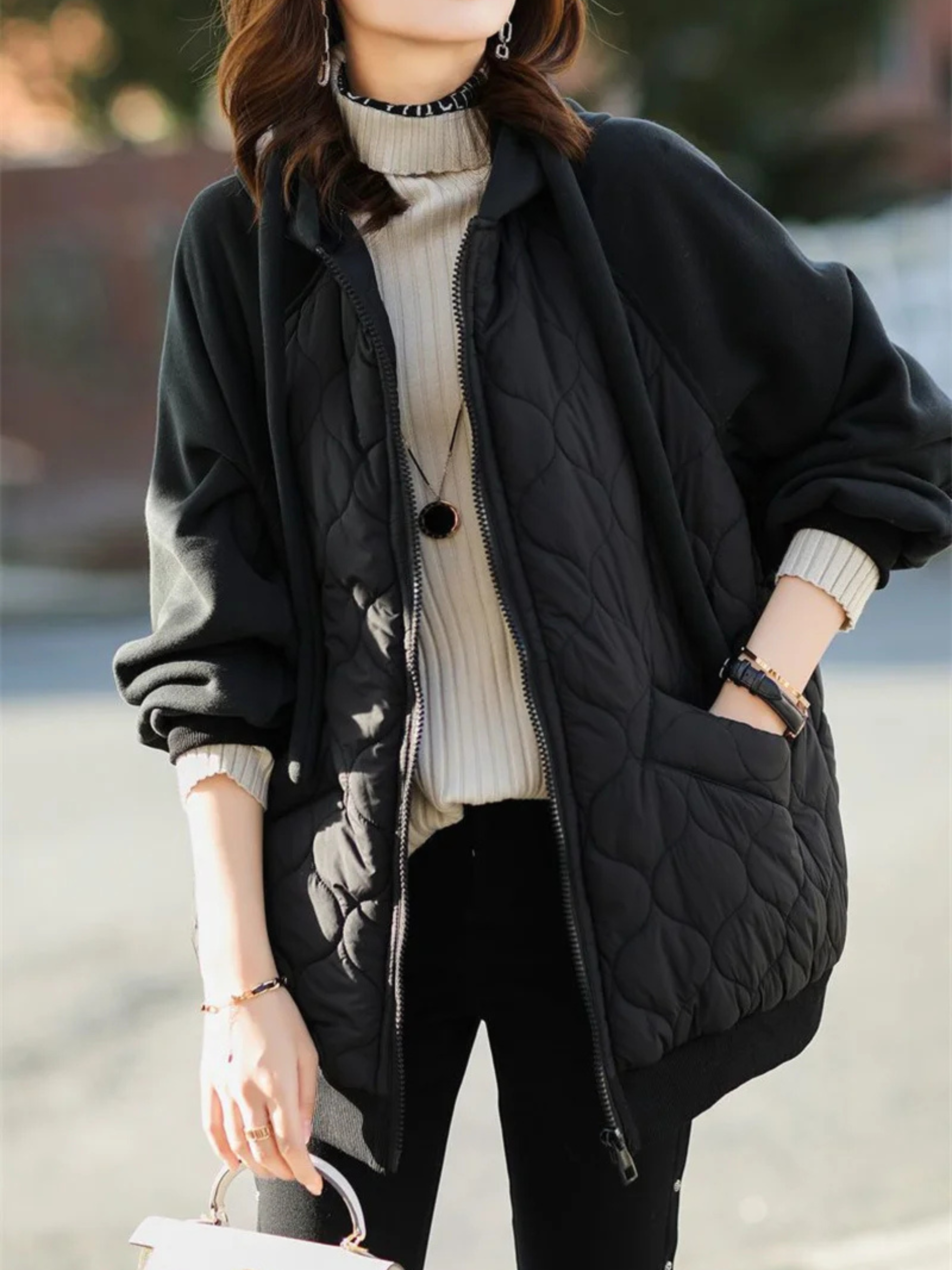 Colette Women’s Quilted Hoodie Jacket – Fleece-Lined Oversized Winter Coat