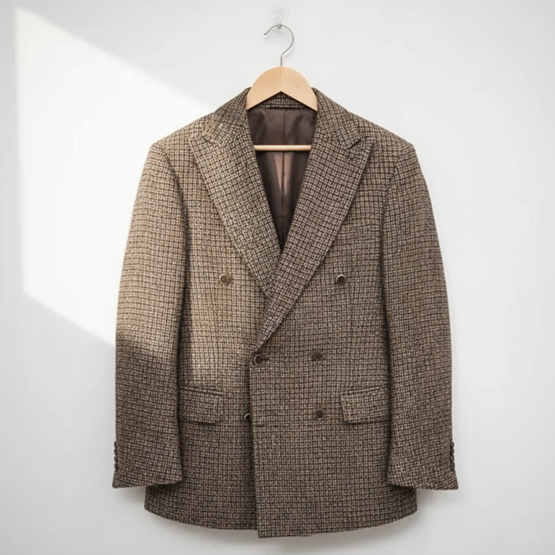 Britton Men’s Tweed Blazer – Double-Breasted Textured Jacket