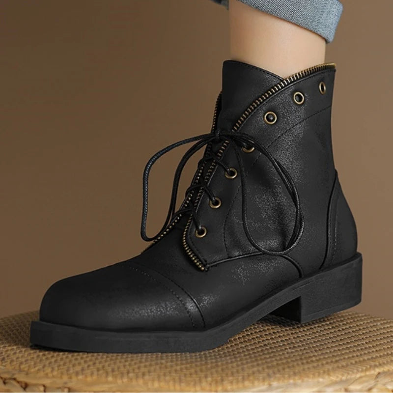 Imelda Women’s Leather Ankle Boots with Lace-Up Front and Side Zip