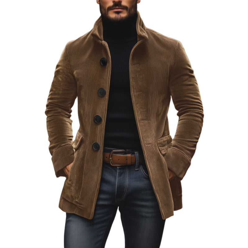 Sebastian Men’s Corduroy Short Coat – Stand Collar Slim Fit Outerwear
