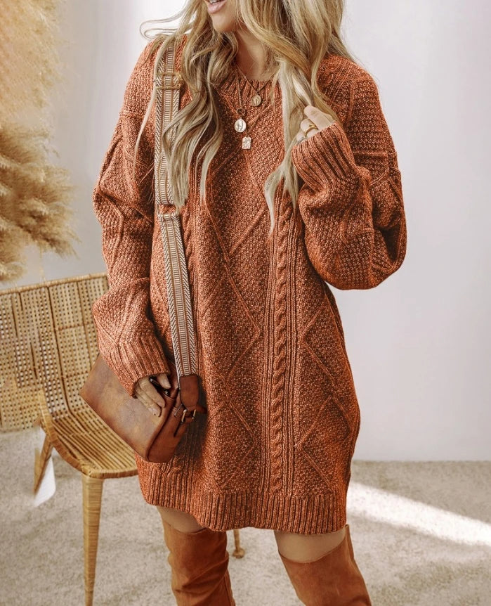 Juliette Women’s Cable Knit Sweater Dress – Cotton-Blend Oversized Jumper