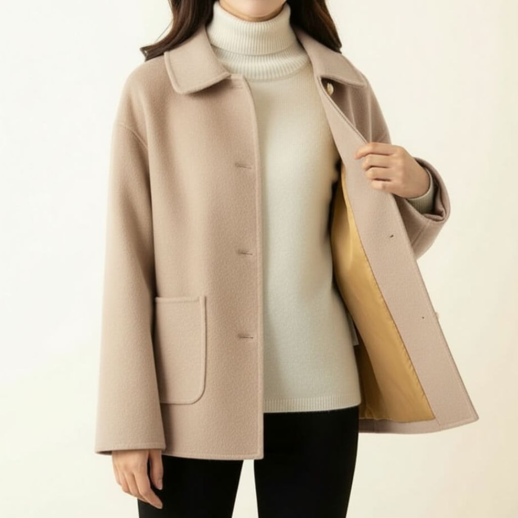 Lucia Women’s Coat – Straight Cut Design with Pearl Button Accents