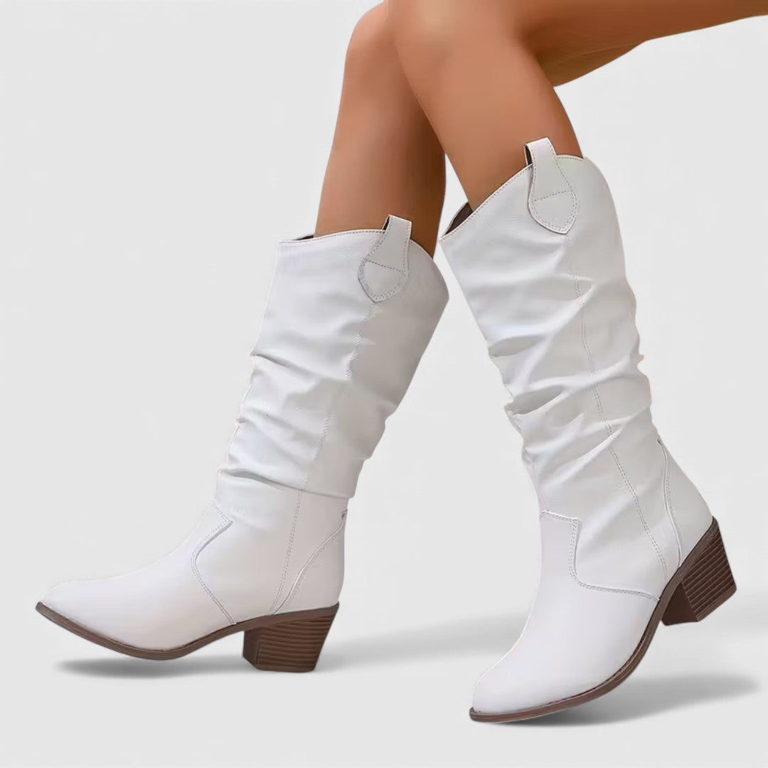 Elowen Women’s Ankle Boots – Western Slip-On Boots with Block Heel