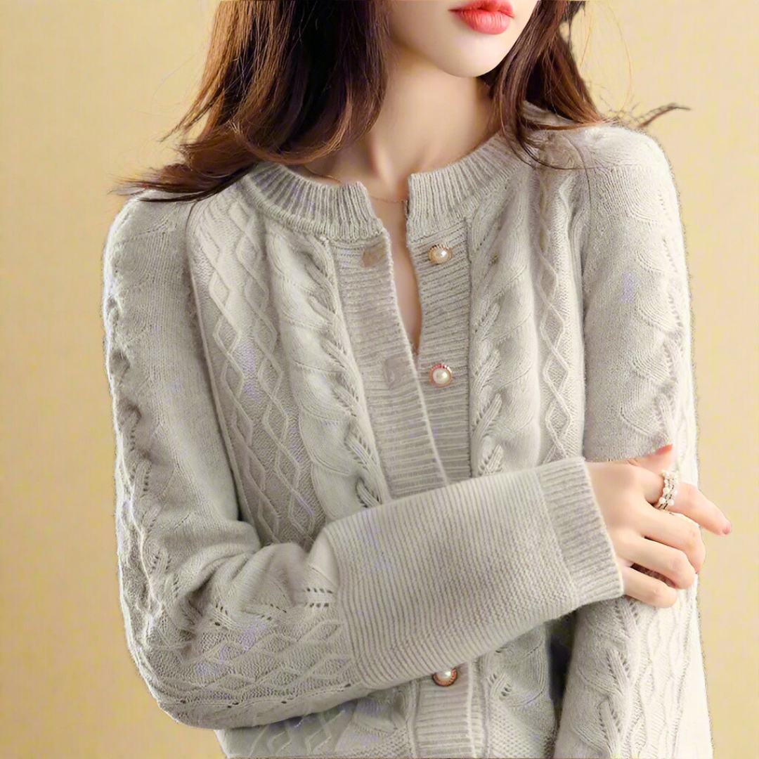Danica Women’s Wool Cardigan – Cable Knit with Pearl Button Closure