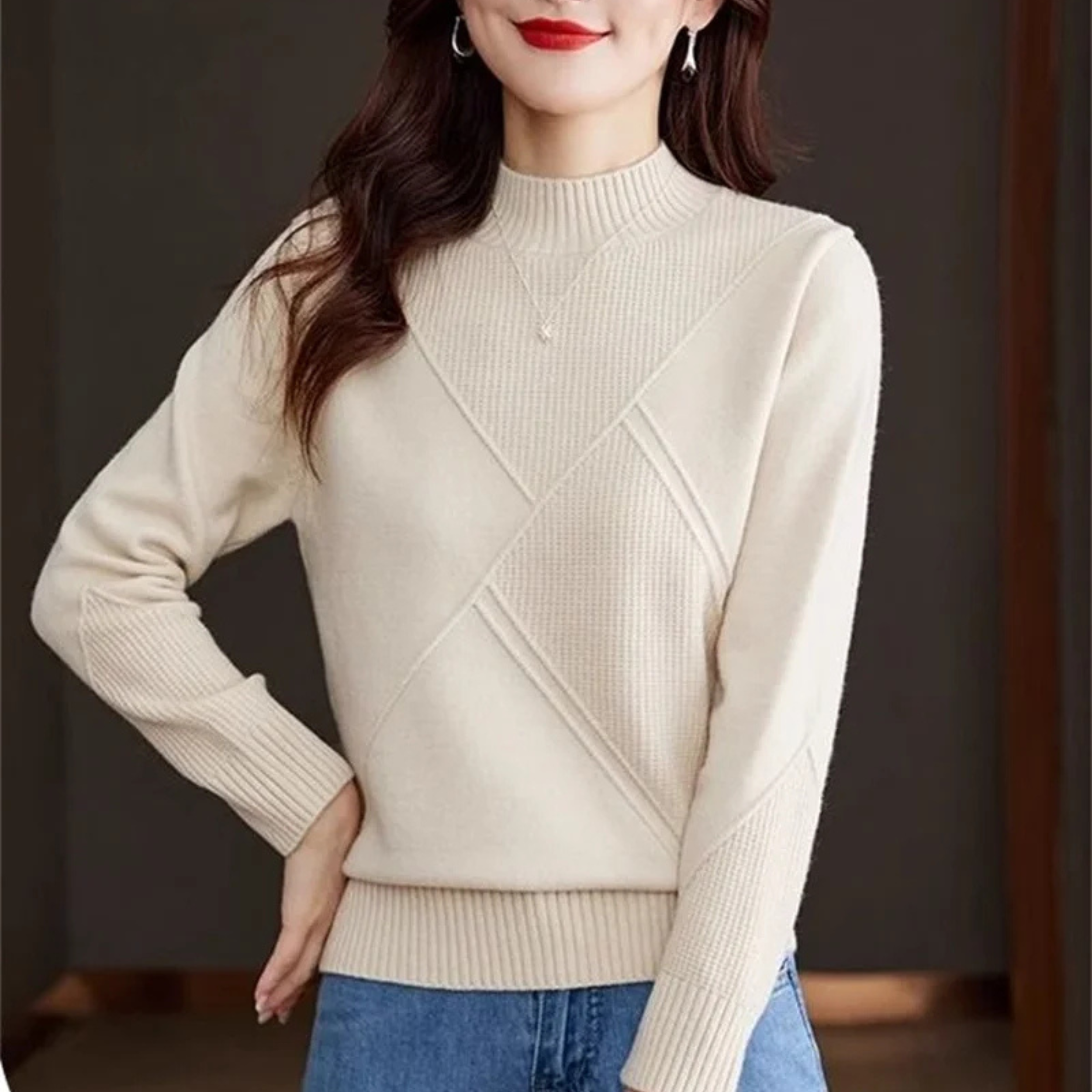 Hailey Women’s Mock Neck Sweater – Ribbed Knit Cotton-Blend Pullover