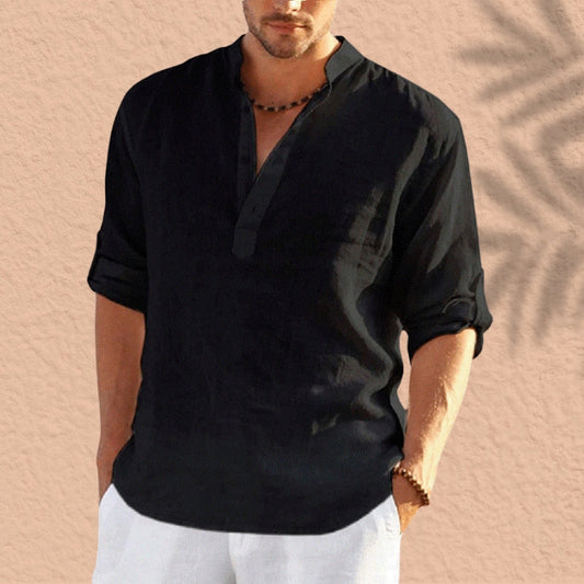 Bensar Relaxed Men's Linen Shirt – Lightweight Breathable Long Sleeve Top