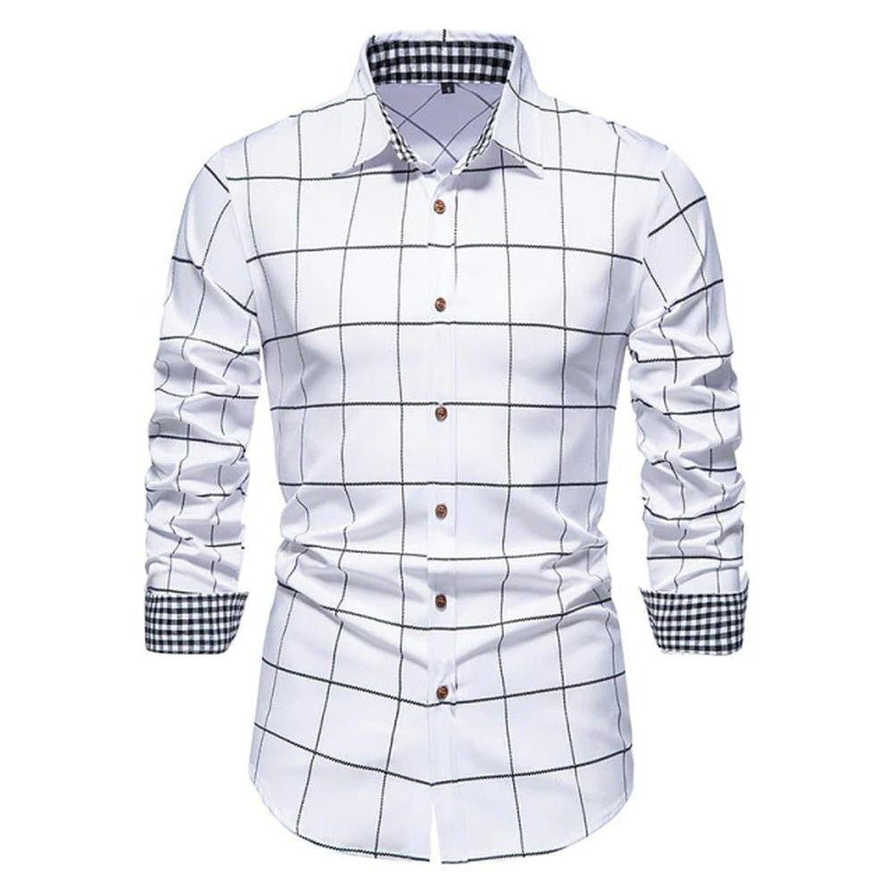 Drillon Men’s Plaid Shirt – Smart-Casual Long Sleeve with Contrast Cuffs