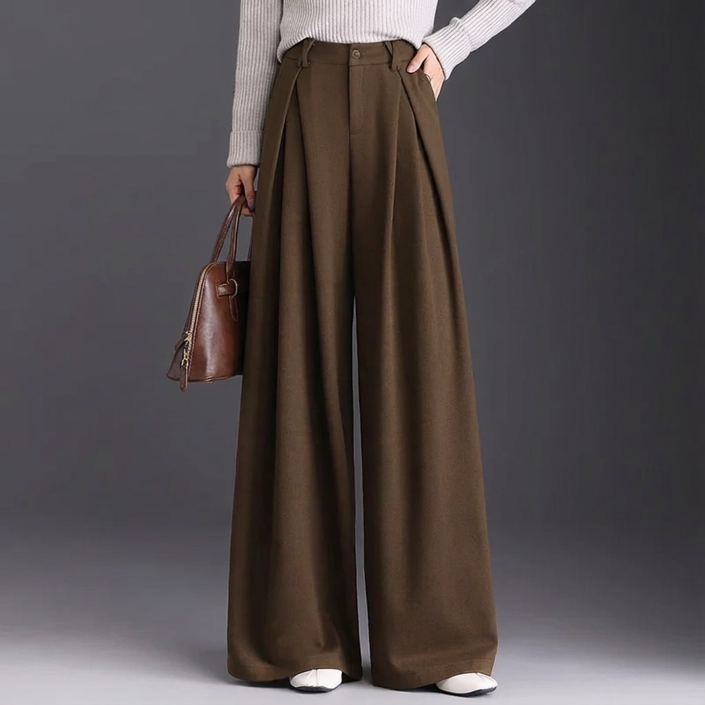 Marseille Women’s Wide-Leg Trousers – Wool-Look Pleated Pants