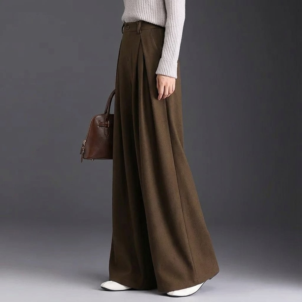 Marseille Women’s Wide-Leg Trousers – Wool-Look Pleated Pants
