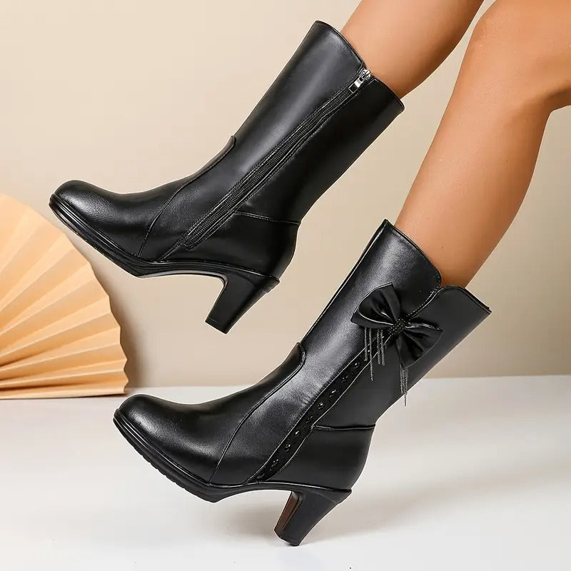 Clarisse Women’s Winter Boots – Mid-Heel Leather Boots with Plush Lining