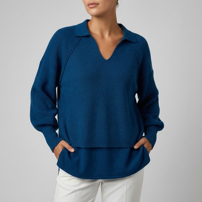 Shyrell Women’s Sweater – Relaxed Fit Collared V-Neck Sweater