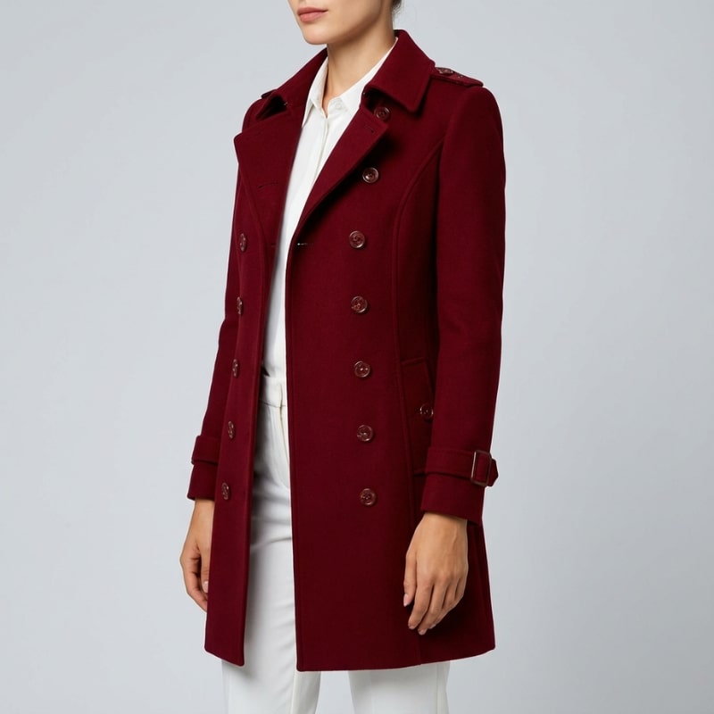 Keisha Women’s Trench Coat – Tailored Wool Blend Double-Breasted Coat