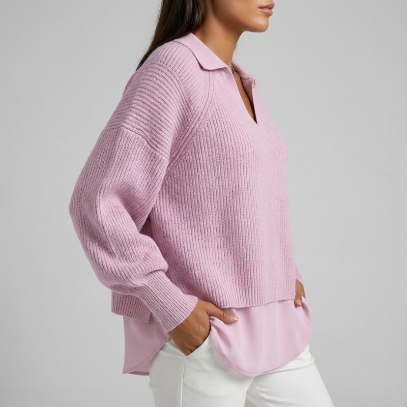 Shyrell Women’s Sweater – Relaxed Fit Collared V-Neck Sweater