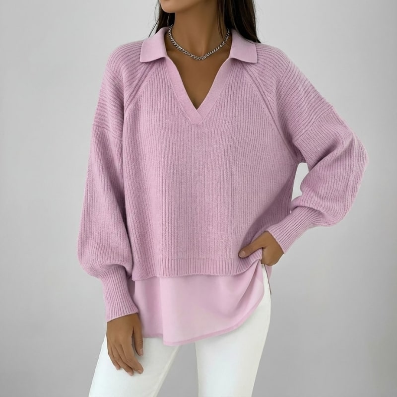 Shyrell Women’s Sweater – Relaxed Fit Collared V-Neck Sweater