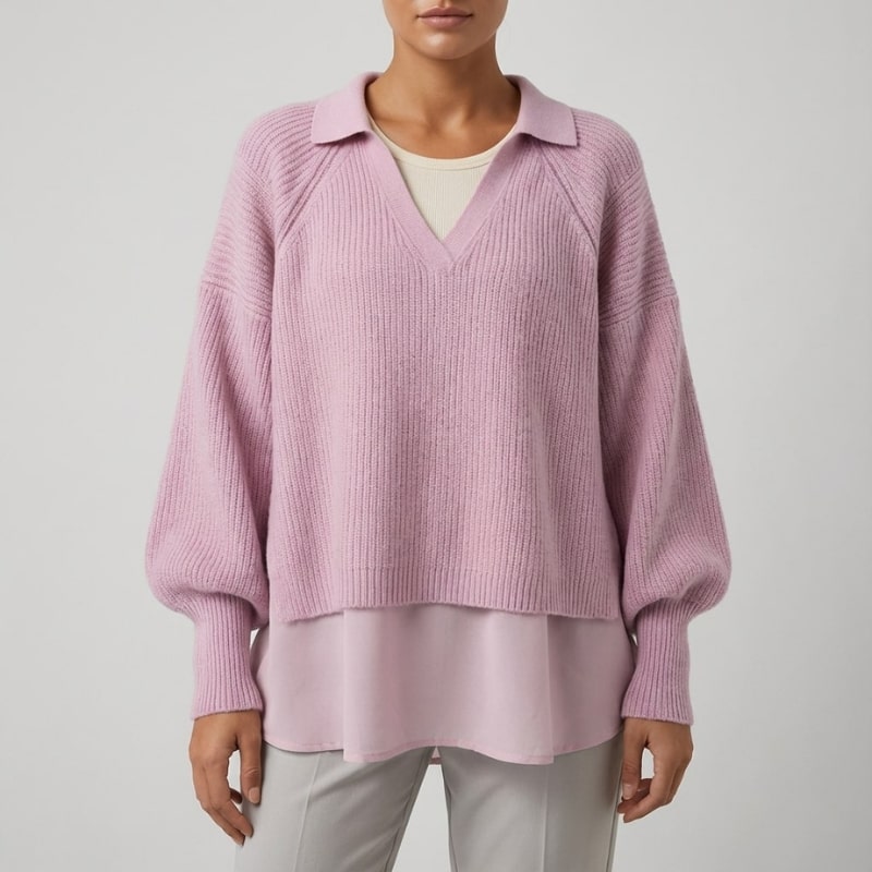 Shyrell Women’s Sweater – Relaxed Fit Collared V-Neck Sweater