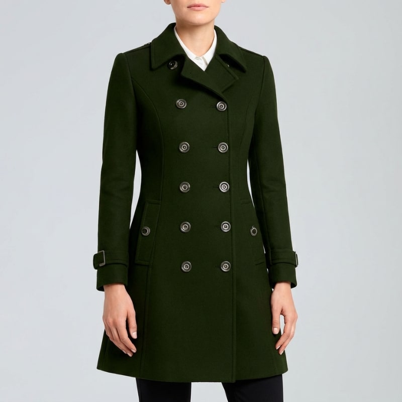 Keisha Women’s Trench Coat – Tailored Wool Blend Double-Breasted Coat