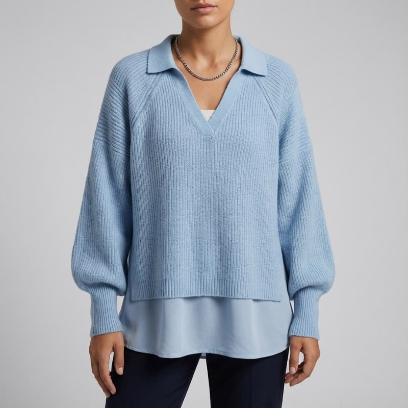 Shyrell Women’s Sweater – Relaxed Fit Collared V-Neck Sweater