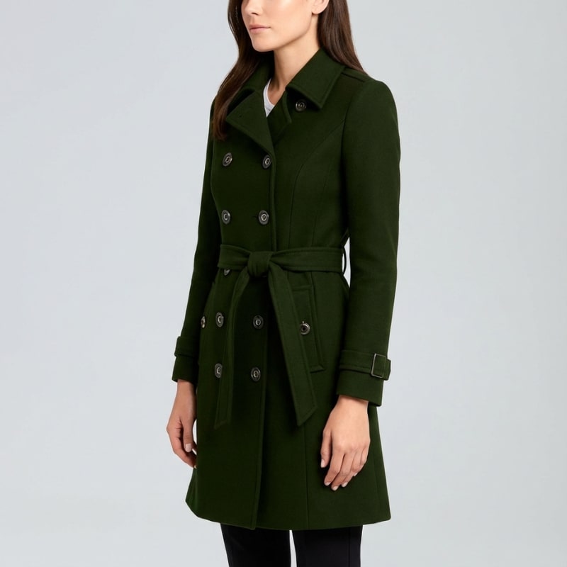 Keisha Women’s Trench Coat – Tailored Wool Blend Double-Breasted Coat