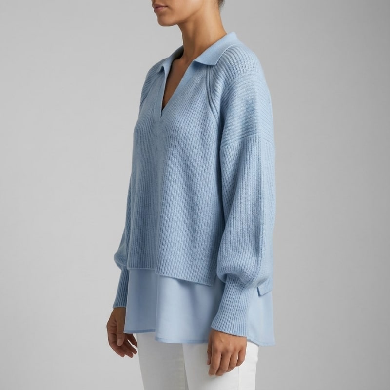 Shyrell Women’s Sweater – Relaxed Fit Collared V-Neck Sweater