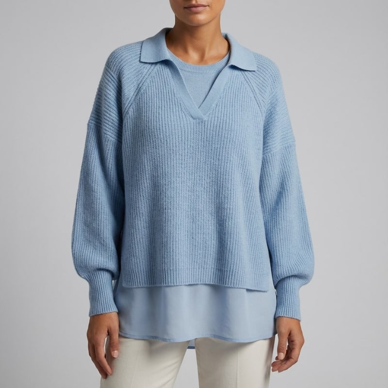 Shyrell Women’s Sweater – Relaxed Fit Collared V-Neck Sweater