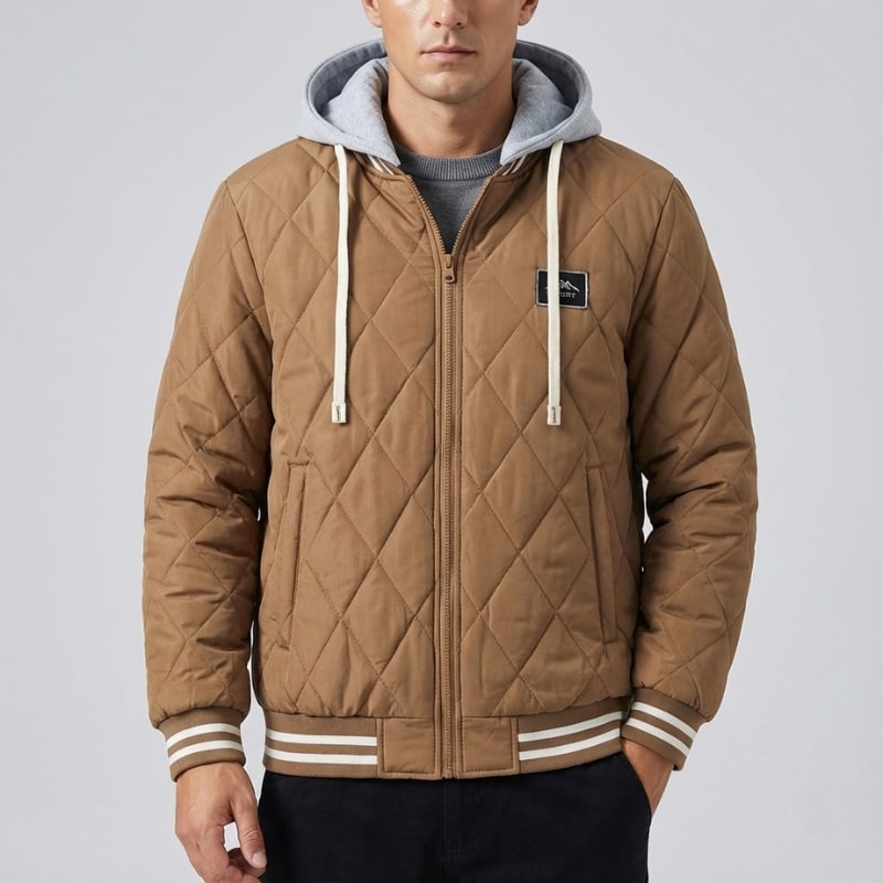 Jaime Men's Quilted Hooded Jacket – Regular Fit Cotton Padded Jacket