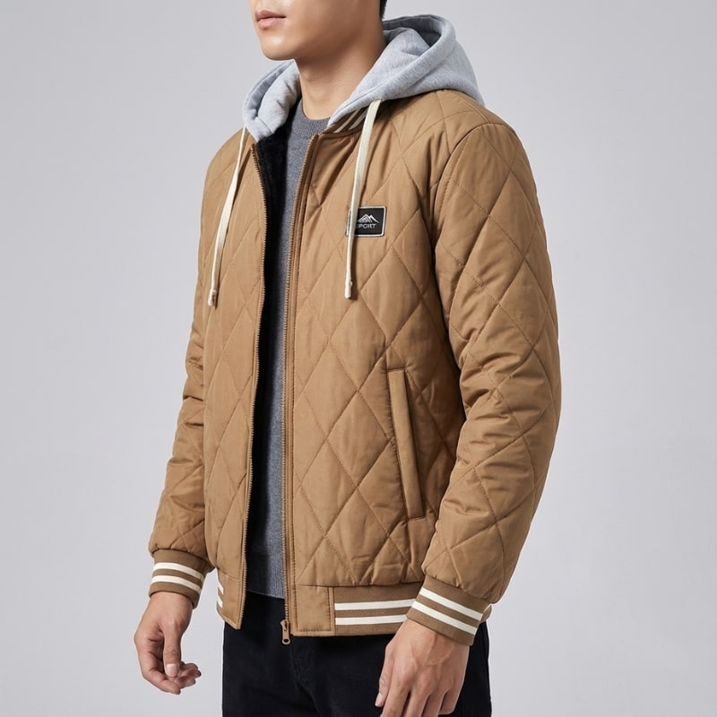 Jaime Men's Quilted Hooded Jacket – Regular Fit Cotton Padded Jacket