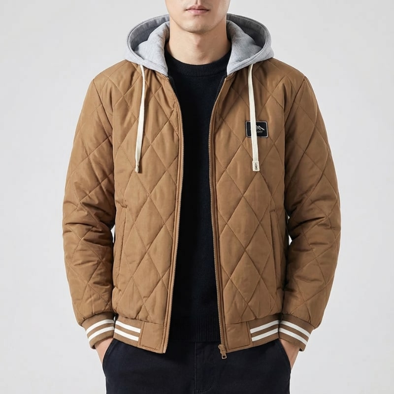 Jaime Men's Quilted Hooded Jacket – Regular Fit Cotton Padded Jacket