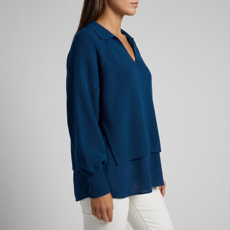 Shyrell Women’s Sweater – Relaxed Fit Collared V-Neck Sweater