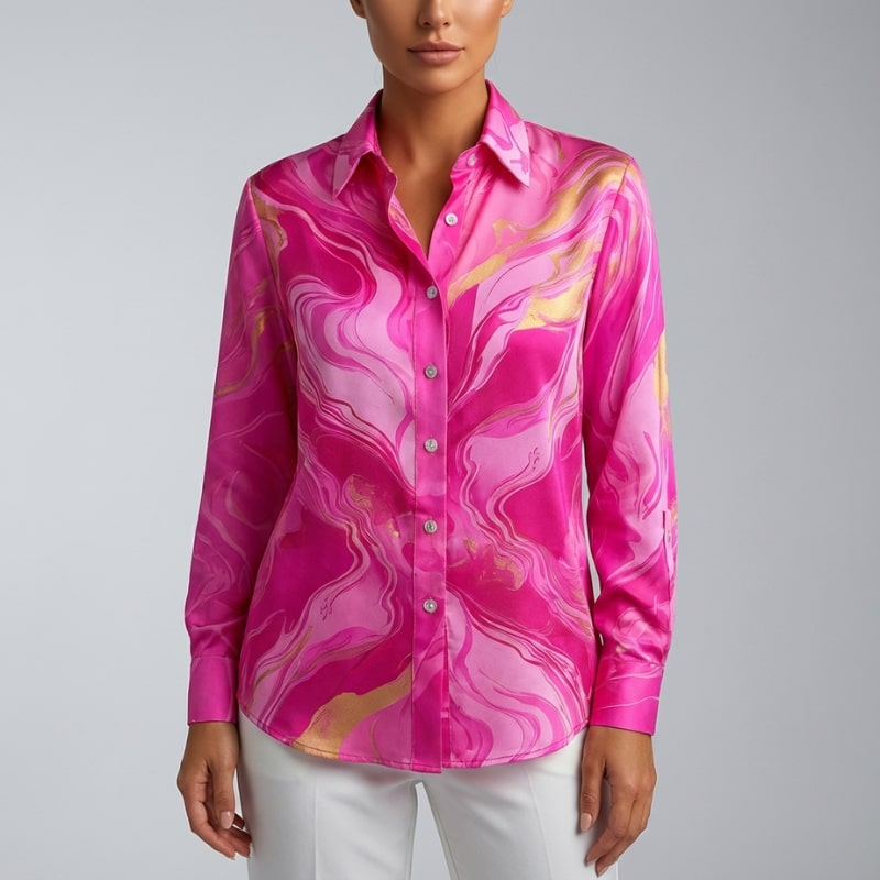Azura Women’s Shirt – Satin Silk Button Up Shirt