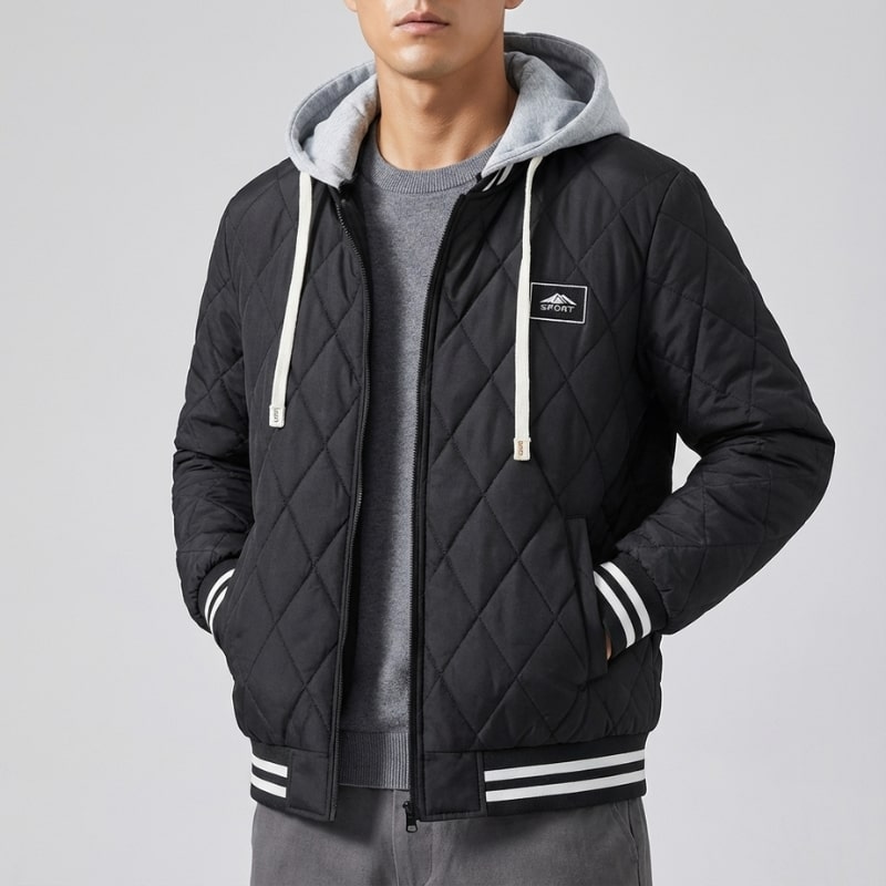 Jaime Men's Quilted Hooded Jacket – Regular Fit Cotton Padded Jacket
