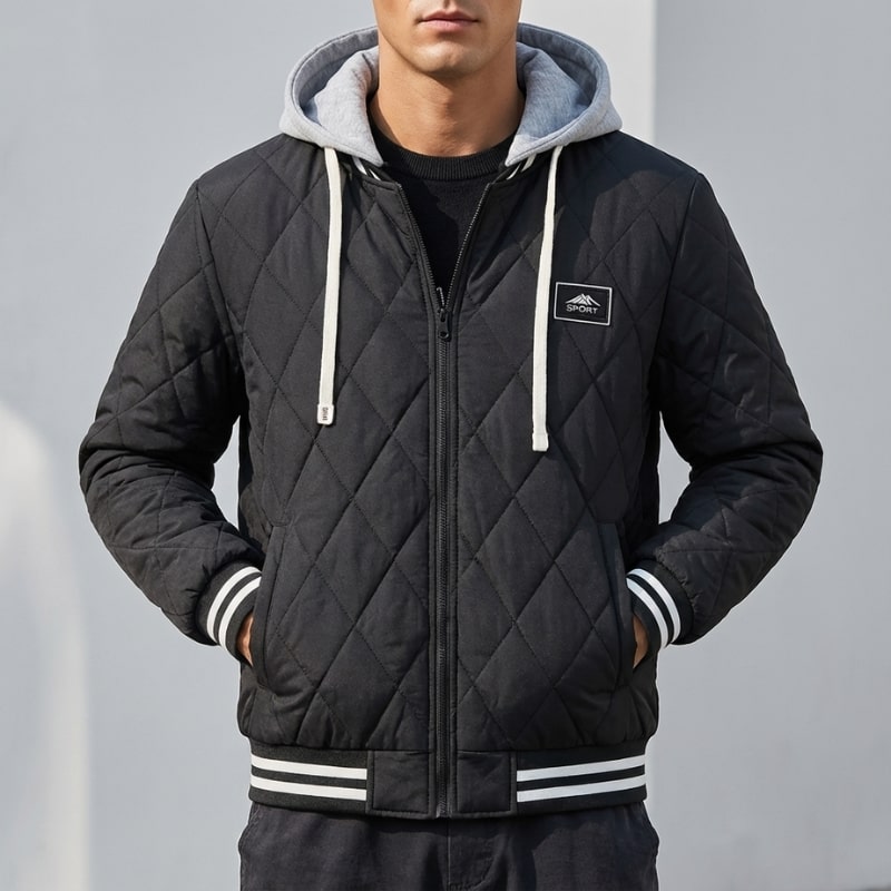 Jaime Men's Quilted Hooded Jacket – Regular Fit Cotton Padded Jacket
