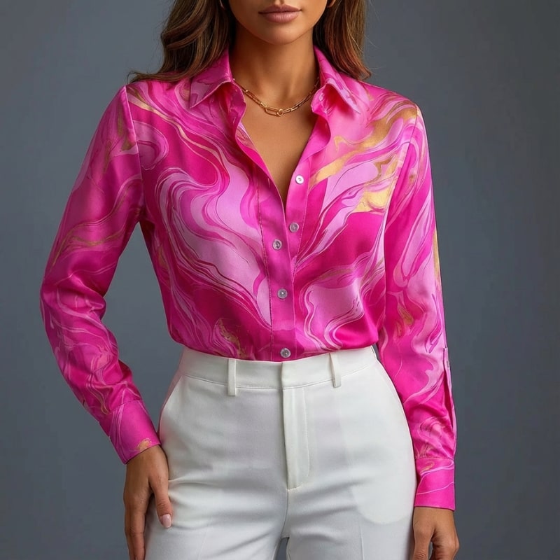 Azura Women’s Shirt – Satin Silk Button Up Shirt