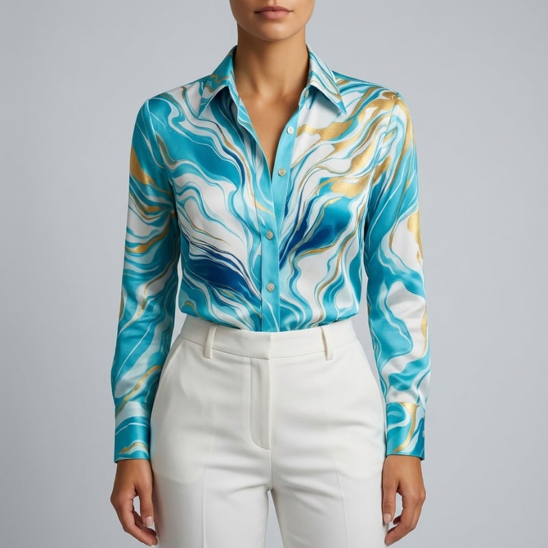 Azura Women’s Shirt – Satin Silk Button Up Shirt